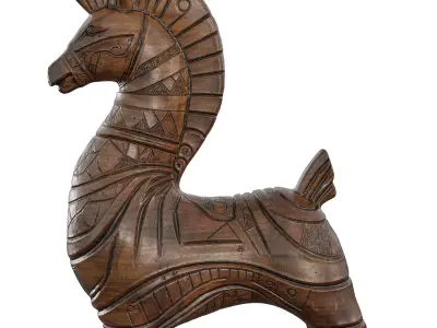 Wooden Stylized Horse Statue - Folkloric Carved Animal 3D Model 3D model