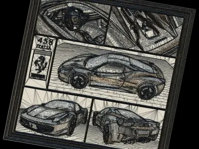 Ferrari 458 V1 Panno STL File for CNC Relief engraving 3D model