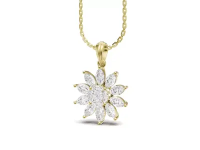 Marquise Cluster Diamond Pendant With Flower Design 3D print model