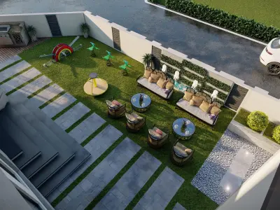 Landscape design of luxury house render in Lumion  Low-poly 3D model