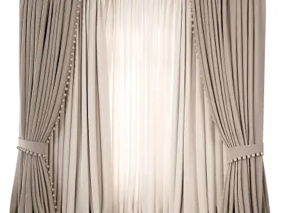 Classic Draped Curtain Set with Pompom 79 3D model