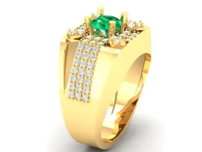 Luxury Emerald and Diamond Men Gold Ring 326 3D print model