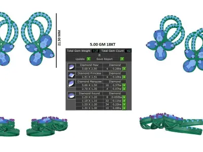 Women Earrings 3dm STL OBJ FBX Renders Details 3D print model 9