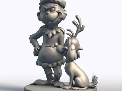 Grinch and Dog 3D Model Christmas Character Set 3D model