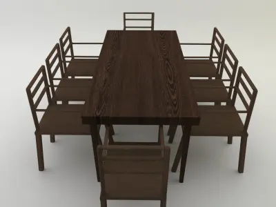 TABLE dining with six chairs 3D model