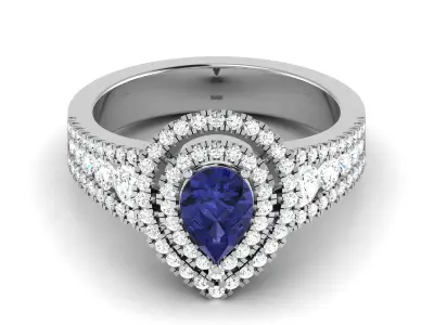 Women Solitaire Pear Stone Ring 3dm stl Render Detail 3D print model