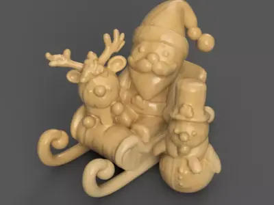 Santa and Deer Sleigh with Snowman 3D Christmas Decor 3D print model