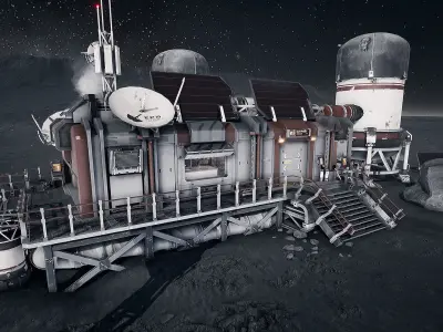 Modular Lunar Base Low-poly 3D model