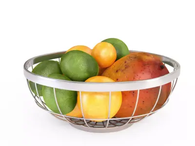 Chrome Wire Grid Fruit Basket with Fruits  3D model