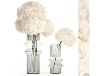 Set of bouquets Hydrangea Gerbera Peonies Iris vase 424 3D model