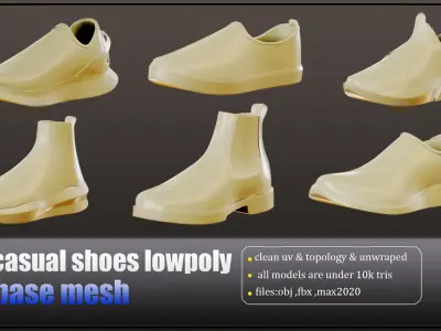 20 casual shoes lowpoly basemesh  Low-poly 3D model