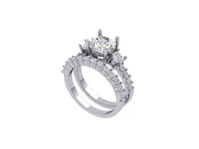 3Stone Solitair Ring Bridal Set 3D print model