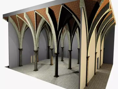 Vaulting 5-4  Gothic 750m spcd  with thin arches and thick curbs Low-poly 3D model