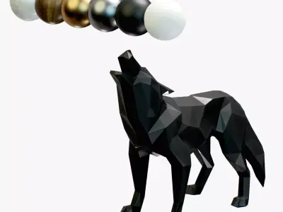 Geometric Low Poly wolf statuette PBR Low-poly 3D model