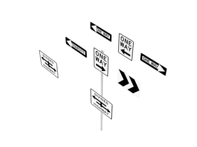 Road Sign US R6 Series One Way And Divided Highway 3D model