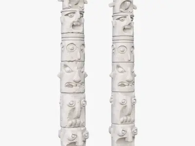 Stone Totem Faces Intact and Damaged M1 3D model