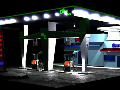 Basic Gas Station With Two Market  Low-poly 3D model