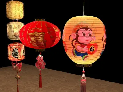 Chinese red paper lantern  3D model