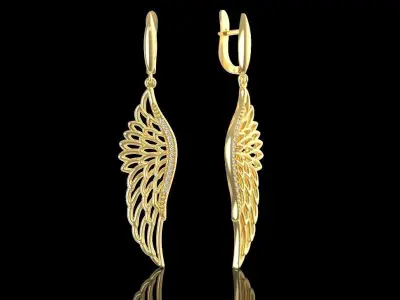 Wings earrings with diamonds  3D print model