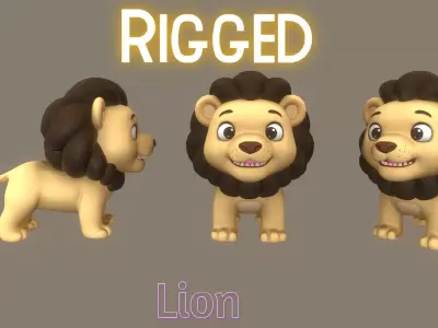 Rigged Cute Playful Ligh Brown Lion  Low-poly 3D model