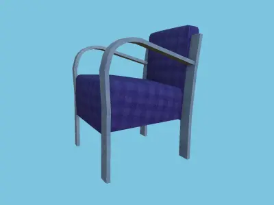 Blue Plaid Armchair - Furniture Interior Design Low-poly 3D model
