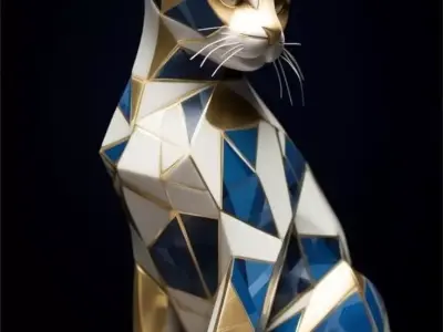Geometric Cat Sculpture Faceted Feline 3D Low-Poly Low-poly 3D model