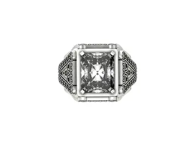 luxury signet man ring Emerald Cut 996 3D print model