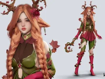 Dryad Girl Fawnia - Game Ready Low-poly 3D model