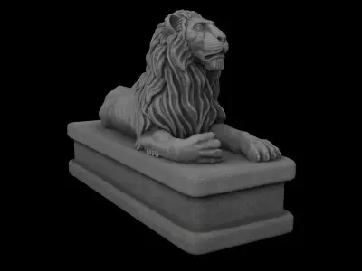 Lion statue gray stone Low-poly 3D model