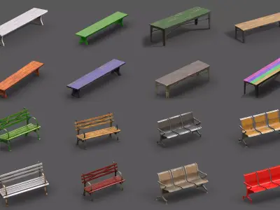 Bench Pack 16 Low-poly 3D model