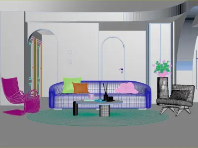 Mid Century interior scene 3D model 3D model