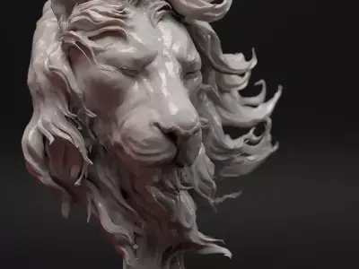 Sculpted Lion Head Flowing Mane Artistic Animal 3D Model Low-poly 3D model