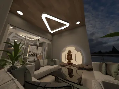 luxury terrace with living room dining room  3D model