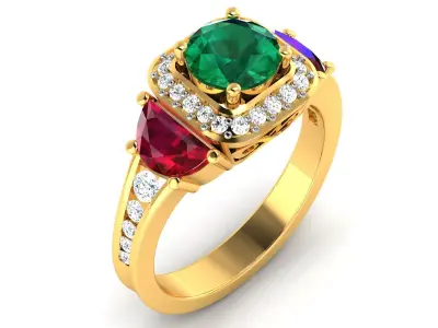 Green Stone Women Solitaire Ring 3dm stl Render Detail 3D print model