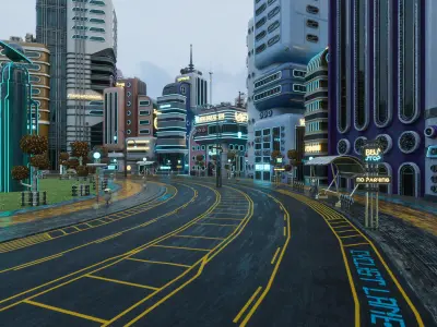 SCIFI ATOMPUNK CITY ENVIRONMENT TILEABLE LOOP Low-poly 3D model