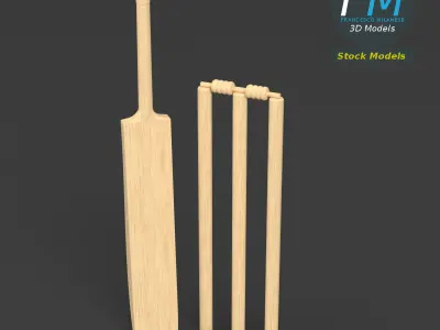 Cricket set bat and ball 3D model