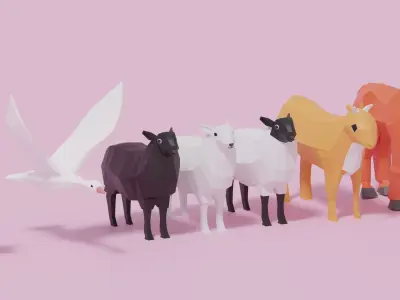 Cartoon LowPoly Animals Collection Low-poly 3D model