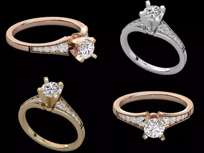 Luxury Solitaire Ring CAD Design With Side Stones STL 3DM 3D print model