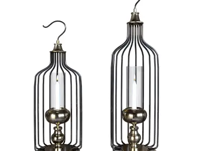 candle set 5 two metal caged lanterns 3D model