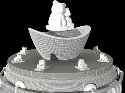 Chinese gold ingot with baby bear  3D model