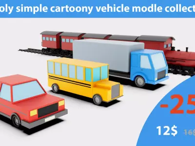 Low Poly Cartoon Vehicles Rigged 3D Model Pack