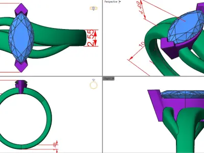 Engagement ring wth marquise 3D print model