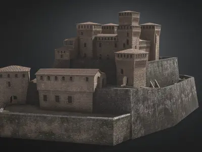 Low poly Castle Castello di Torrechiara Low-poly 3D model