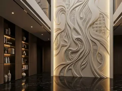 Modern wavey Relief Panel Wall Decor Set STL Mural CNC 324 3D model