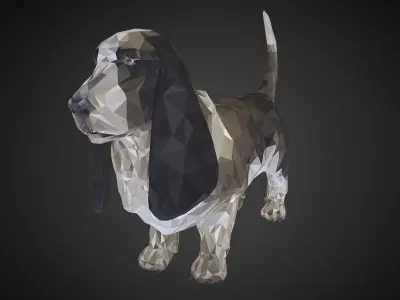 Dog Black Basset Hound Low Polygon Art Animal Low-poly 3D model
