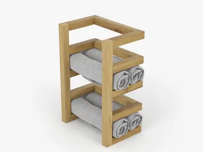towel set three towels on wooden shelf 3D model