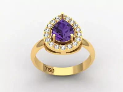 Engagement Ring with Pear Stone 3D print model 3D print model