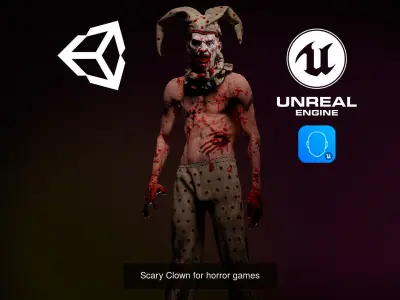 Scary Clown Pack 2 game characters for Horror games 3D Model Collection