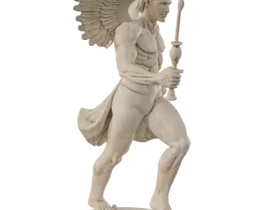 Ancient Greek Soldier Sculpture - Winged Marble Statue 3D model