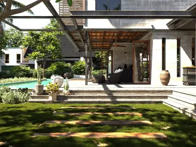 Modern Tropical Villa 3D Model Luxury House Exterior  Low-poly 3D model